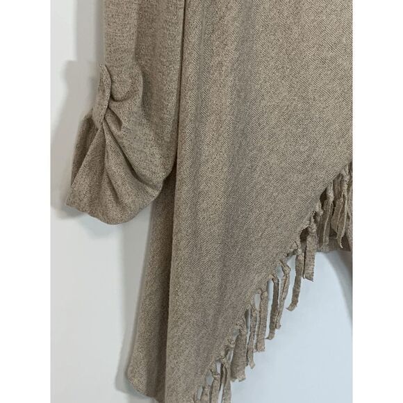 Chico's Rosette Women Cowl Neck Poncho Tasseled Sweater Rolled Cuff Brown Small - Picture 6 of 7